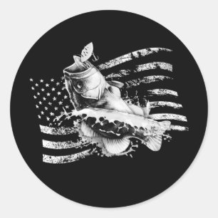 Sticker Rond Pêche au bar à grande bouche Drapeau Vintage améri