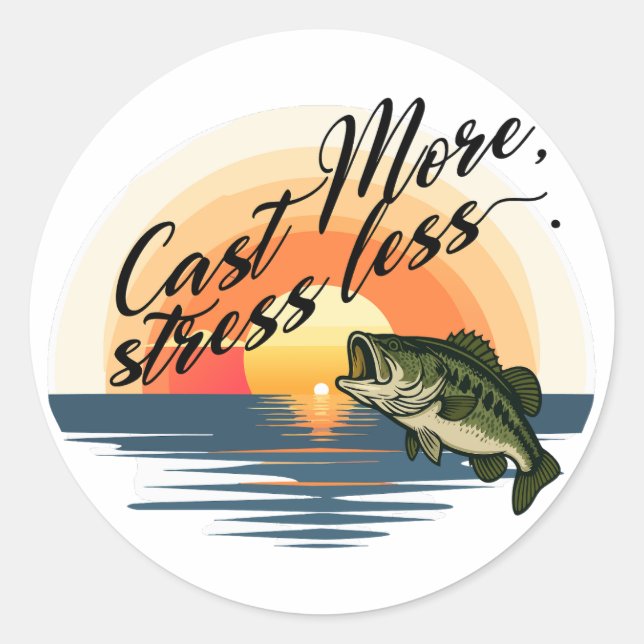 Sticker Rond Pêche au Bass Trophée Graphique Lancer plus, stres (Devant)