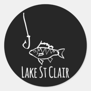 Sticker Rond Pêche au lac St Clair Michigan Poisson avec croche