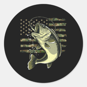 Sticker Rond Pêche au poisson Byss Usa Drapeau Américain Camouf