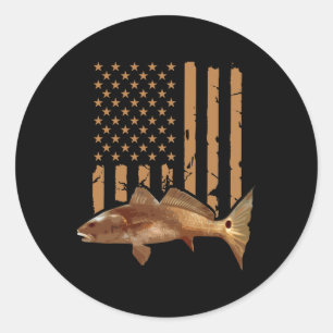 Sticker Rond Pêche au rouget rouge queue de tambour Usa drapeau