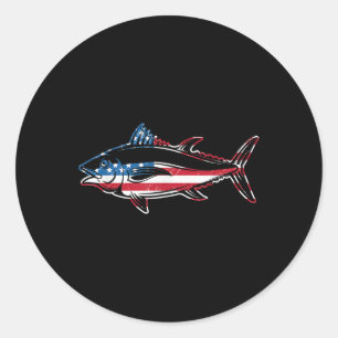 Sticker Rond Pêche au thon Drapeau américain Thon rouge géant P