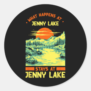 Sticker Rond Pêche Bateau Camping Lac Vacation Jenny Lake