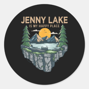 Sticker Rond Pêche Bateau Camping - My Happy Place Jenny Lak