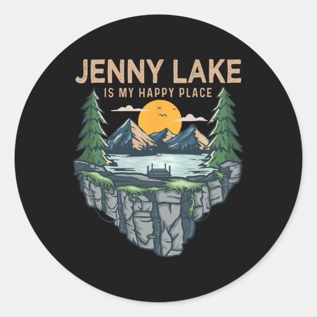 Sticker Rond Pêche Bateau Camping - My Happy Place Jenny Lak (Devant)