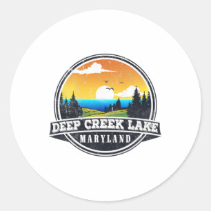 Sticker Rond Pêche Bateau Camping - Vue sur le lac Deep Creek L