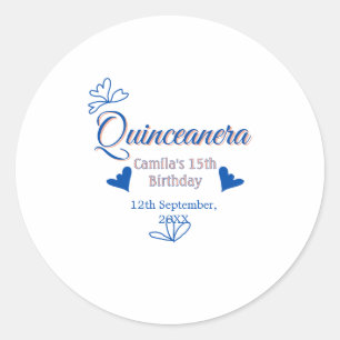 Sticker Rond Pêche bleu quinceanera 15e anniversaire rustique m