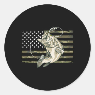 Sticker Rond Pêche Camouflage US Drapeau américain basse Poisso