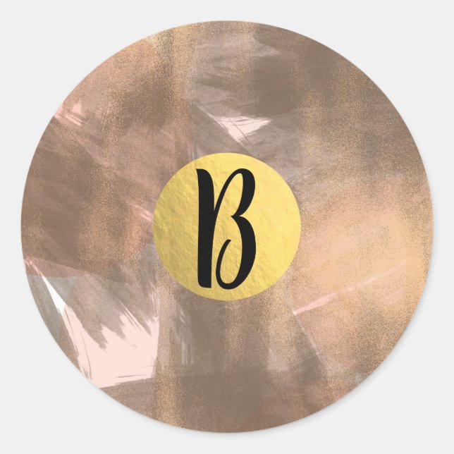 Sticker Rond Pêche & Cuivre Bronze Chic Moderne Monogramme Or (Devant)