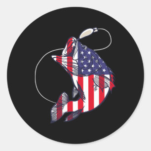 Sticker Rond Pêche de Byss Fish Drapeau Américain Patriotique Q