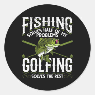Sticker Rond Pêche de golf de poisson drôle résout la moitié de