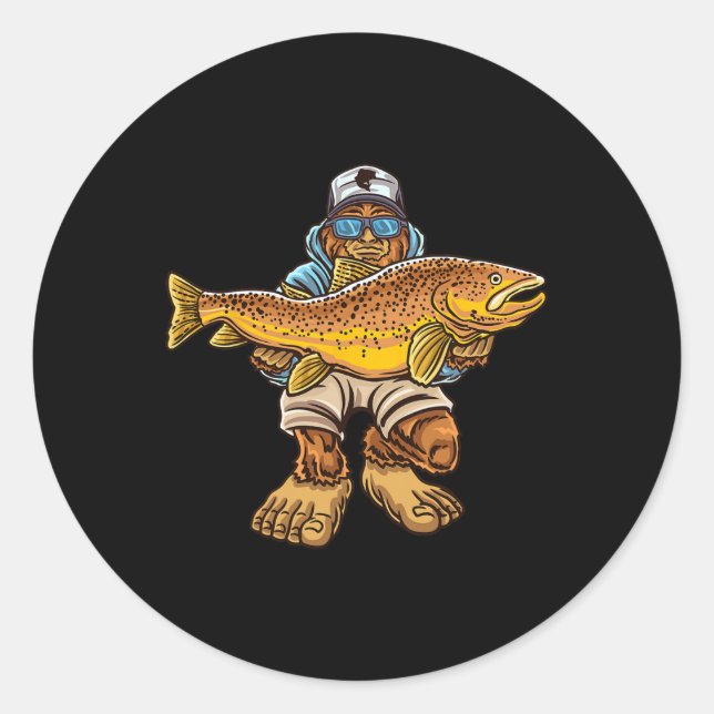 Sticker Rond Pêche de la truite Brown Pêche de la truite Bigfoo (Devant)