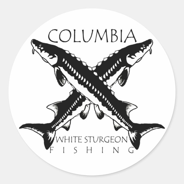 Sticker Rond Pêche de l'esturgeon blanc de Columbia - Noir (Devant)