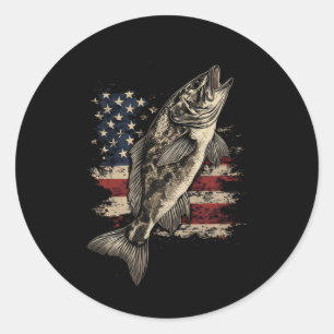 Sticker Rond Pêche Drapeau Américain B Poisson Hommes Femmes Pê