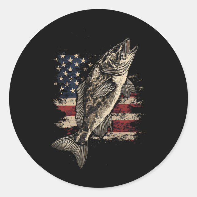 Sticker Rond Pêche Drapeau Américain B Poisson Hommes Femmes Pê (Devant)