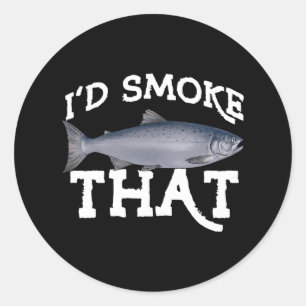 Sticker Rond Pêche drôle de saumon Coho eau salée eau douce Pêc