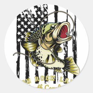 Sticker Rond Pêche en eau douce Papa Drapeau américain High Roc