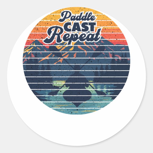 Sticker Rond Pêche en kayak Rame Crépuscule Rétro (Devant)