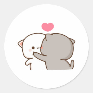 Sticker Rond Pêche Et Chat Goma Mochi