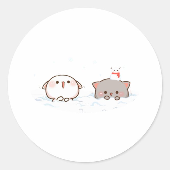 Sticker Rond Pêche Et Goma Mochi Chat, Joyeux Noël (Devant)