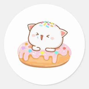Sticker Rond Pêche Et Goma Mochi Donut De Chat