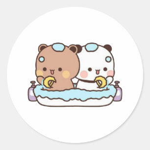 Sticker Rond Pêche Et Ours Goma Mochi