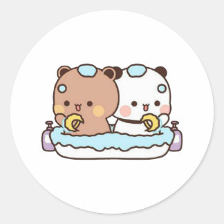 Sticker Rond Pêche Et Ours Goma Mochi