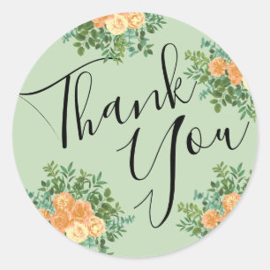 Sticker Rond Pêche et vert clair pivoine et Rose Floral Mariage