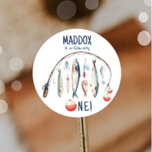 Sticker Rond Pêche O-Fish-Ally Le Big One Blue Boy Anniversaire