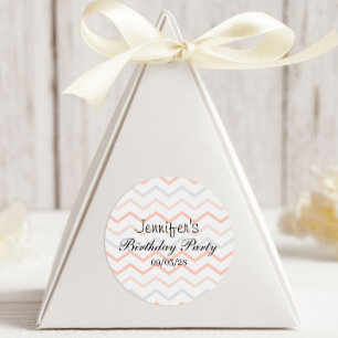 Sticker Rond Pêche pastel et zig zag gris
