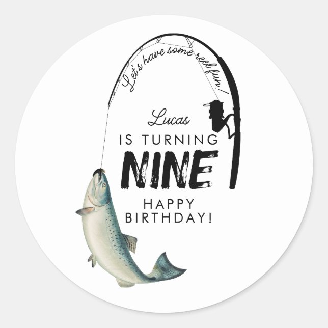 Sticker Rond Pêche Poisson Thème Reel Fun Anniversaire de enfan (Devant)