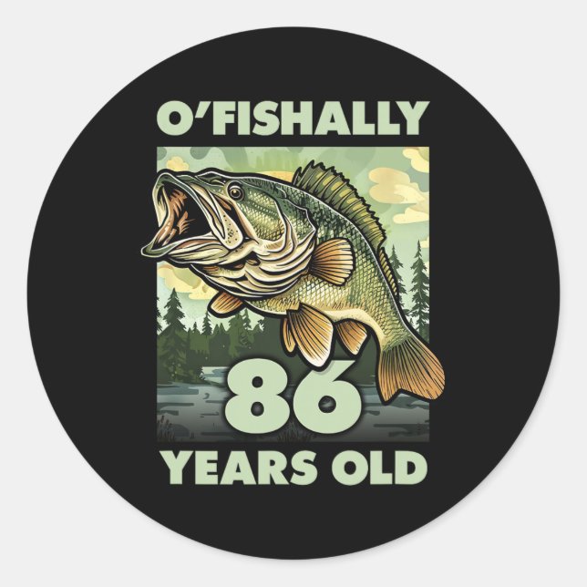 Sticker Rond Pêcheur de 86 ans O'fish 86 Pêche 86e B (Devant)