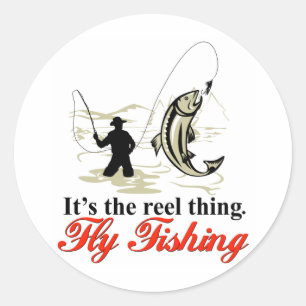 Sticker Rond Pêcheur de mouche pêchant la bobine contagieuse