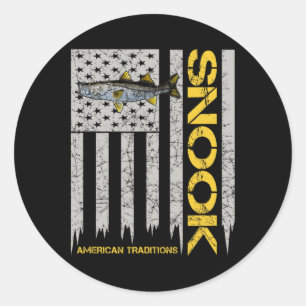 Sticker Rond Pêcheur de snook - Drapeau américain de style vint