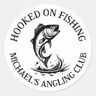 Sticker Rond Pêcheur personnalisé accroché à la pêche