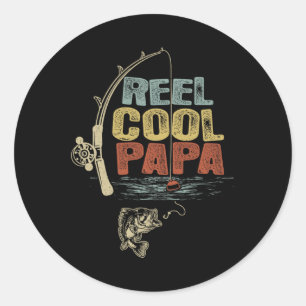 Sticker Rond Pêcheur Vintage Reel Cool Papa