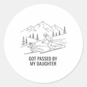 Sticker Rond Pédalé par ma fille, papa drôle de ski, hiver Spo