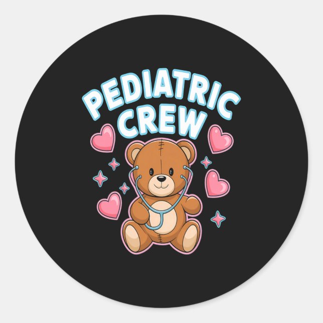Sticker Rond Pediatric Crew Nurse Bear Heart Stethoscope Peds  (Devant)