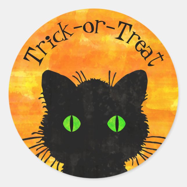 Sticker Rond Peek-A-Boo Chat noir Orange Trick-or-Treat (Devant)