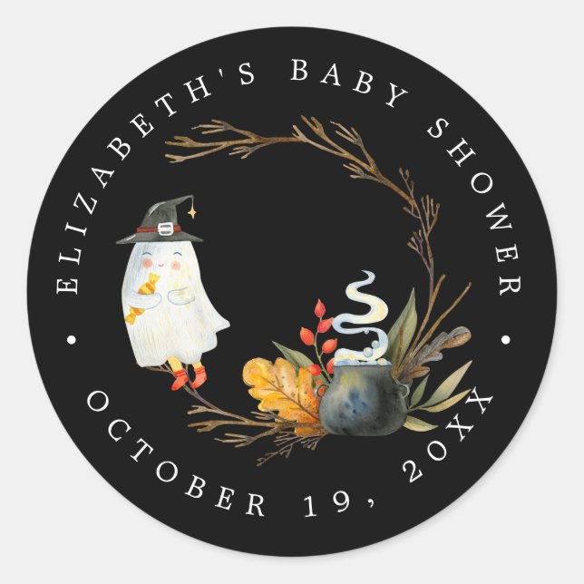 Sticker Rond Peek-A | Little Ghost Halloween Baby Shower (Devant)