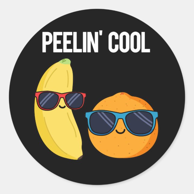 Sticker Rond Peelin Cool Funny Fruit Pun Dark BG (Devant)