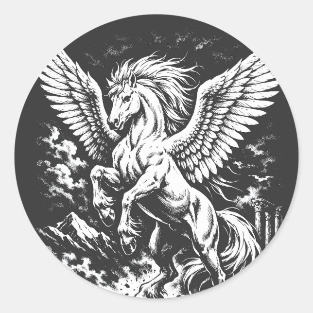 Sticker Rond Pégase — Héraut ailé de la tempête (Devant)
