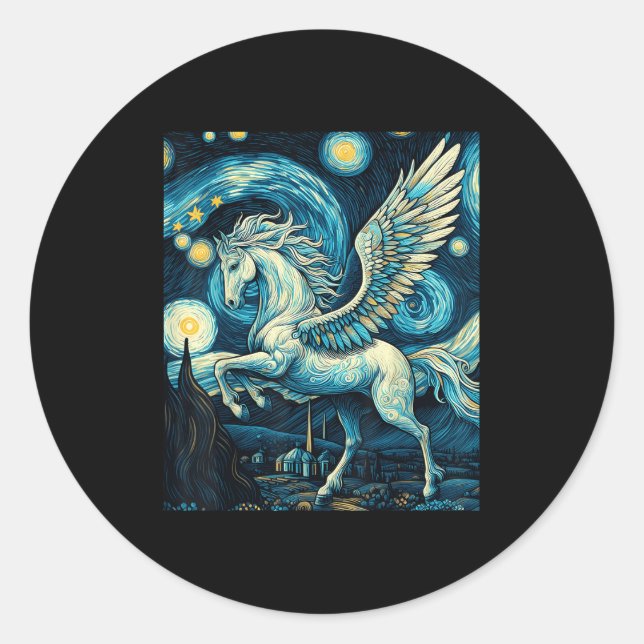 Sticker Rond Pegasus Sous Starry Night Sky Art Graphisme Christ (Devant)