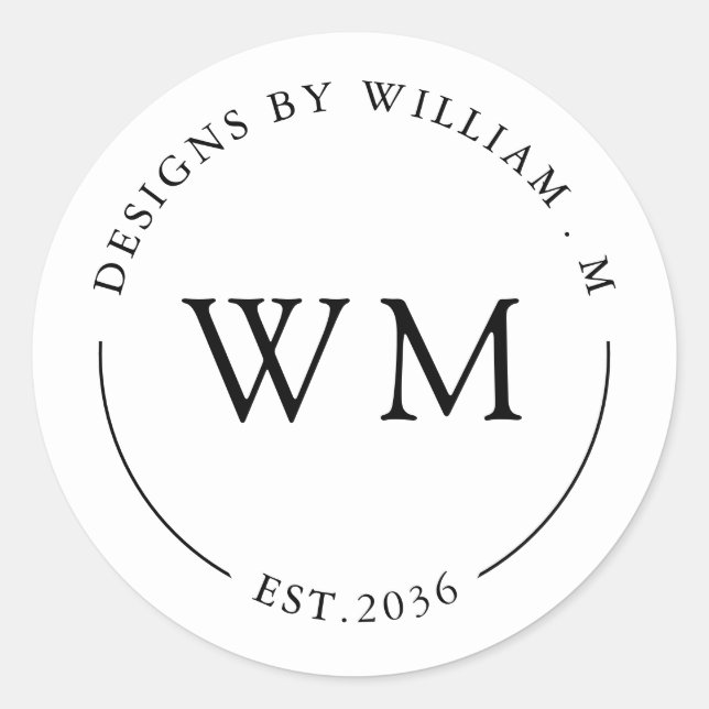 Sticker Rond Pegatina Redonda Classic Monogramme Nom Serif (Devant)