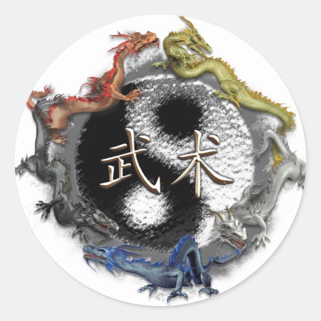 Sticker Rond pegatines 5 dragons (Devant)