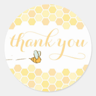 Sticker Rond Peigne de miel avec abeille doux merci