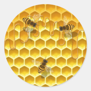 Sticker Rond Peigne de miel avec abeilles de miel