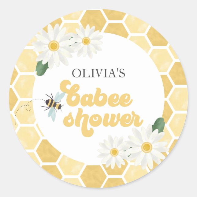 Sticker Rond Peigne et marguerites de Baby shower d'abeilles (Devant)