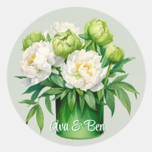 Sticker Rond Peine verte et blanche Mariage élégant