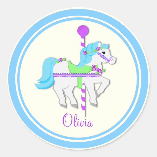 Sticker Rond Peint Pony Bleu clair et PurpleCarousel (Devant)